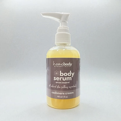 Bottle of Cashmere Cream Body Serum handmade in Saskatoon, Saskatchewan, Canada