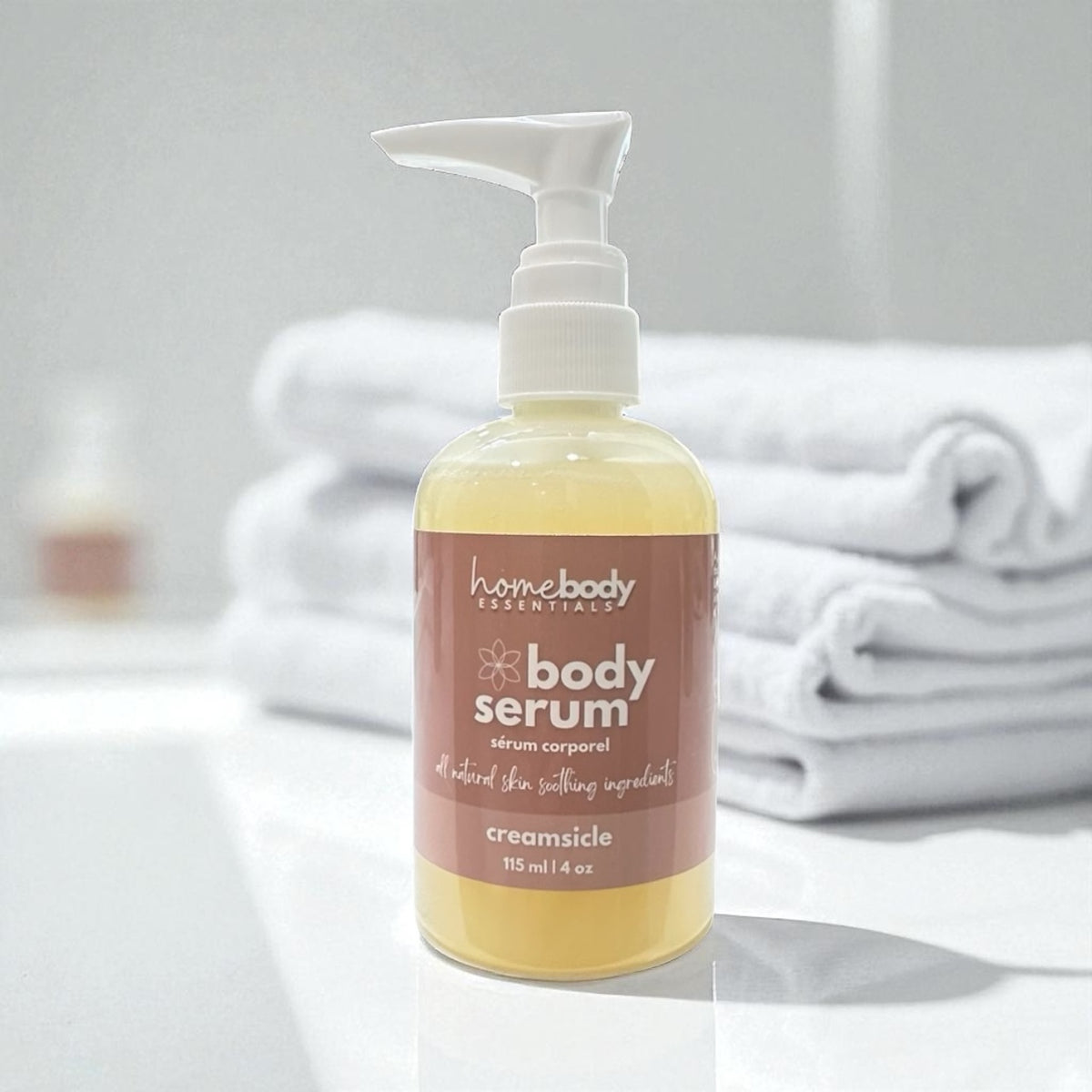 Bottle of Creamsicle Body Serum handmade in Saskatoon, Saskatchewan, Canada